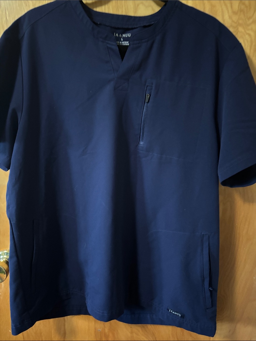 Jaanuu Navy Short Sleeve Medical Scrub Top with Zip Chest Pocket